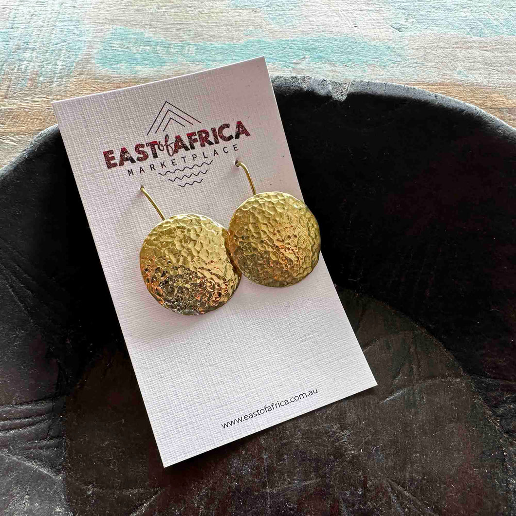 Kenyan Brass earrings Hammered Disc
