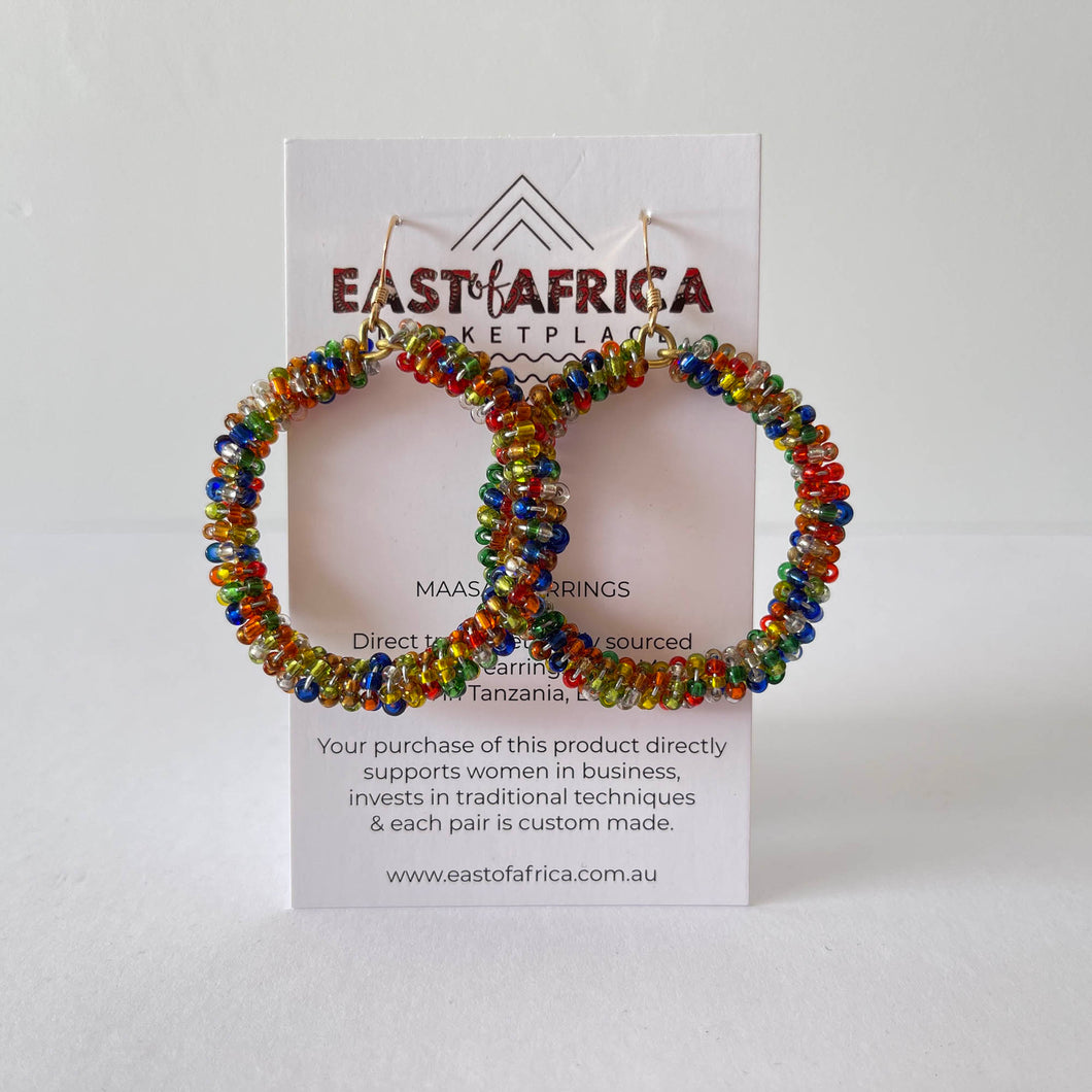 Maasai Beaded Earrings Wire Circle RAINBOW TRANSLUCENT