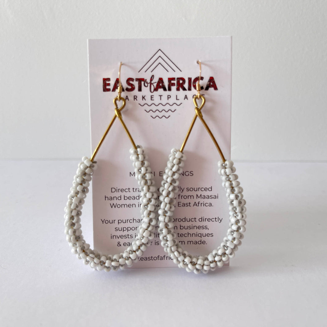 Maasai Beaded Earrings Wire Loop WHITE