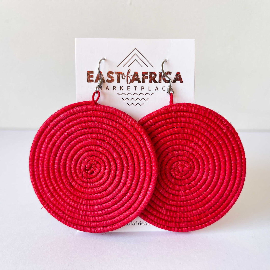 Round Woven Earrings RED
